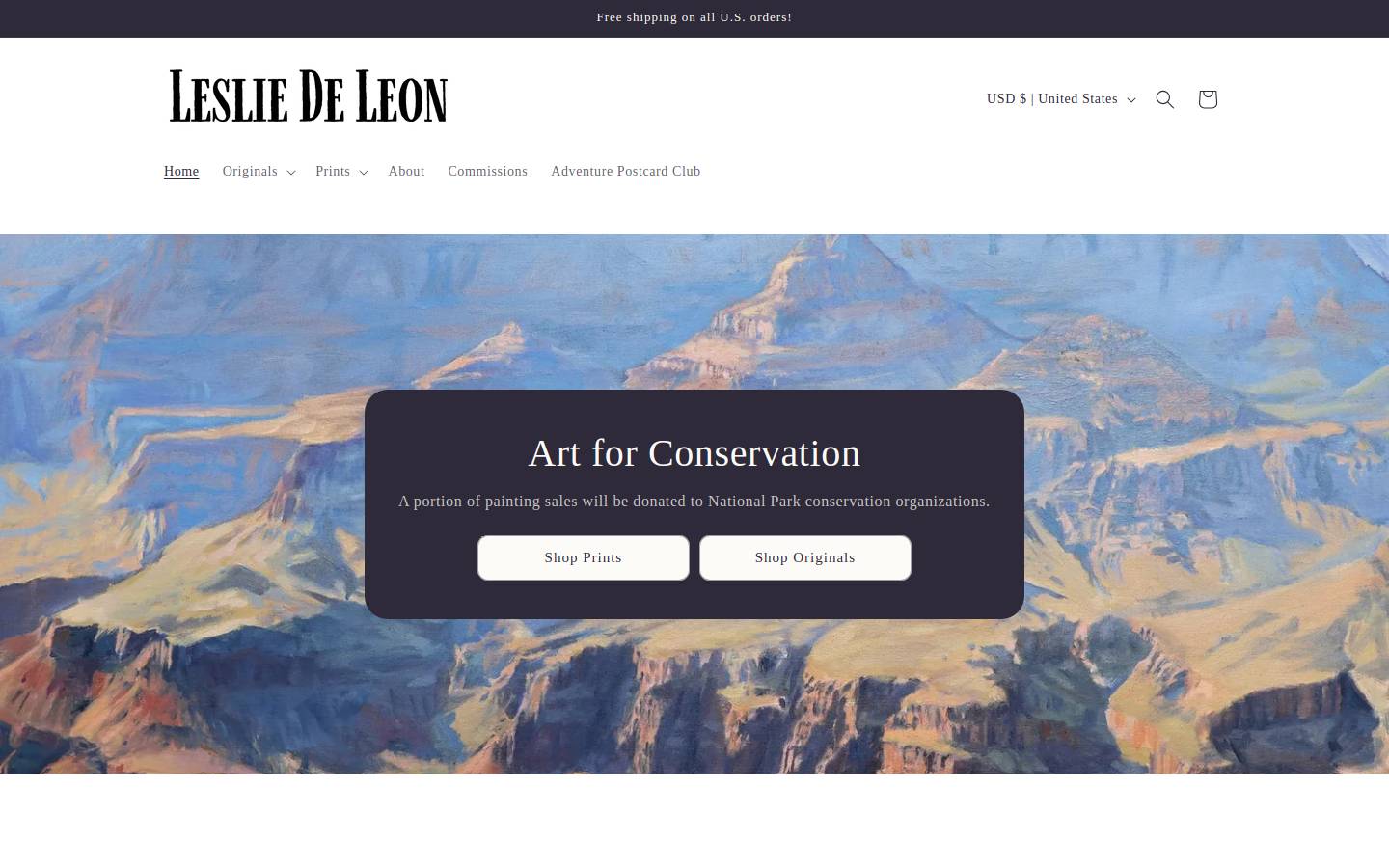 lesliedeleonart.com homepage screenshot