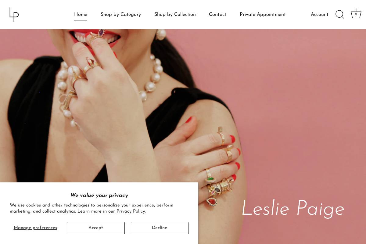lesliepaigejewelry.com homepage screenshot