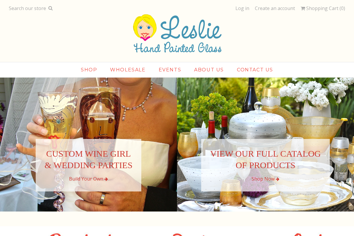 lesliepaintedglass.com homepage screenshot