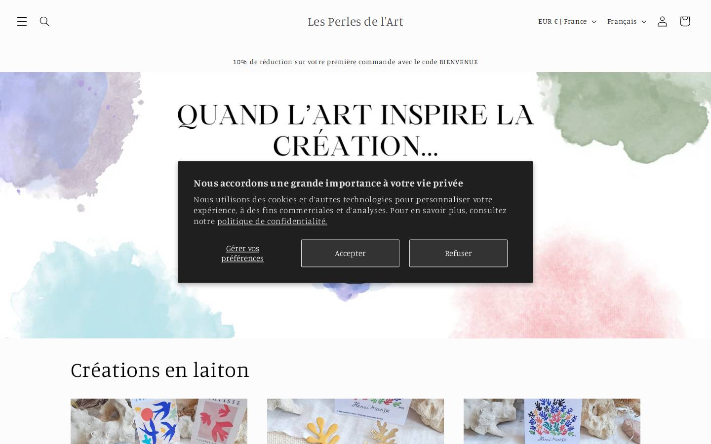 lesperlesdelart.com homepage screenshot