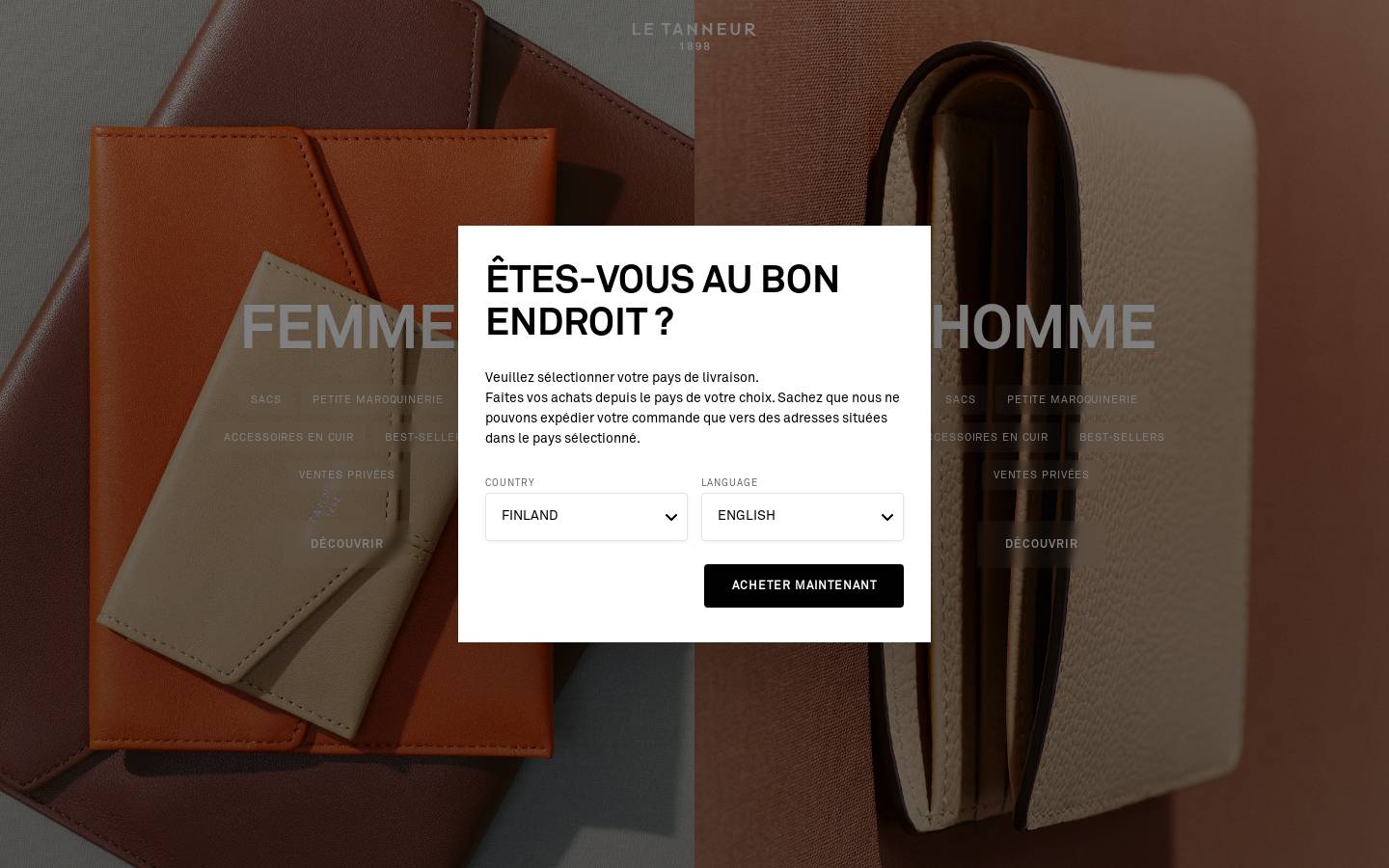 Le Tanneur homepage screenshot