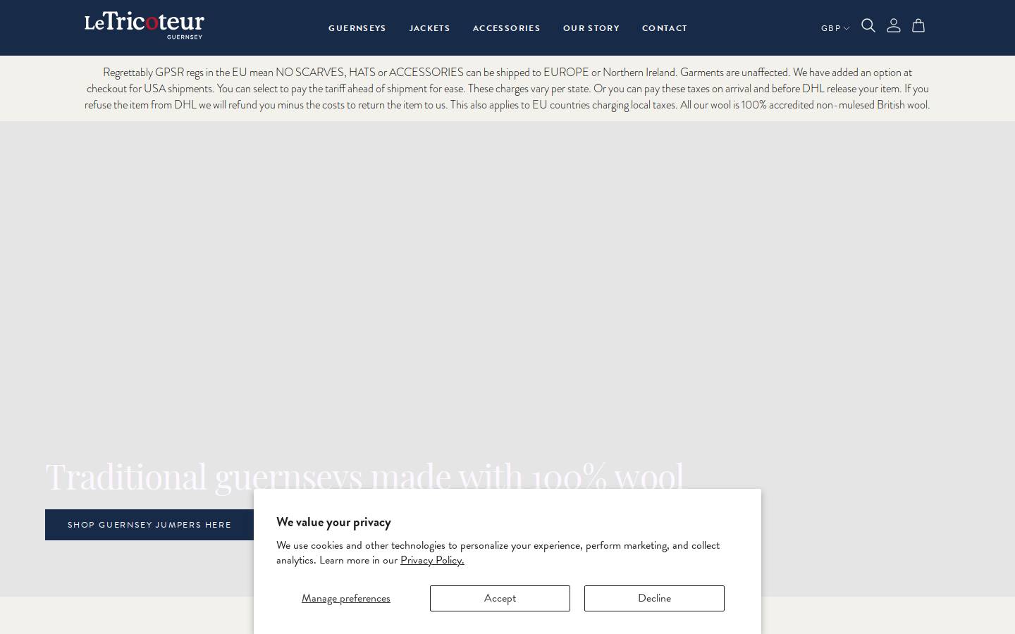 Le Tricoteur Guernsey Ltd homepage screenshot