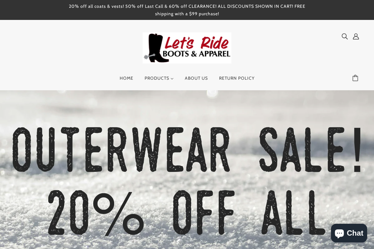 Let's Ride Boots and Apparel homepage screenshot