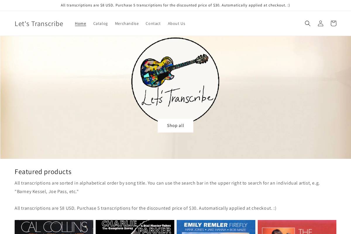 letstranscribe.store homepage screenshot
