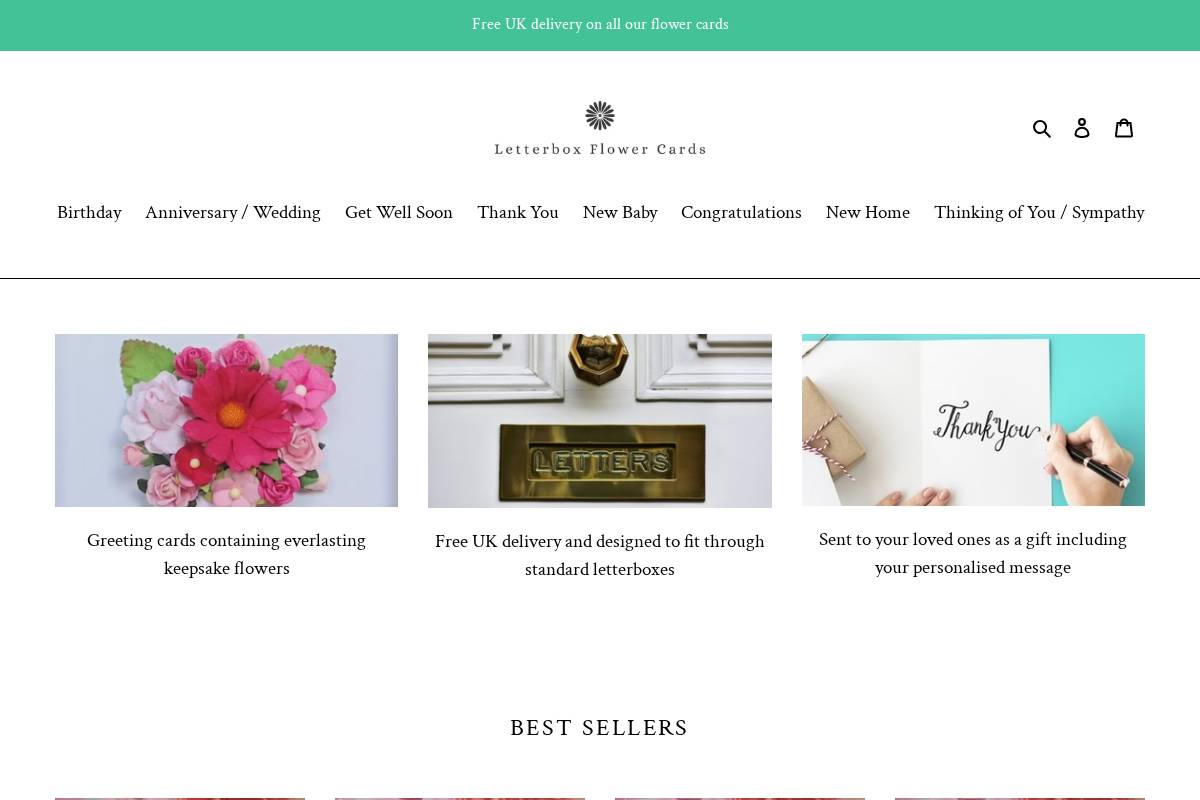 Letterbox Flowercards homepage screenshot