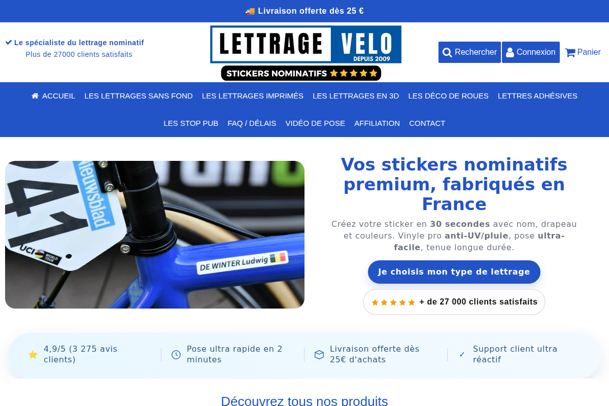 Lettrage Velo homepage screenshot