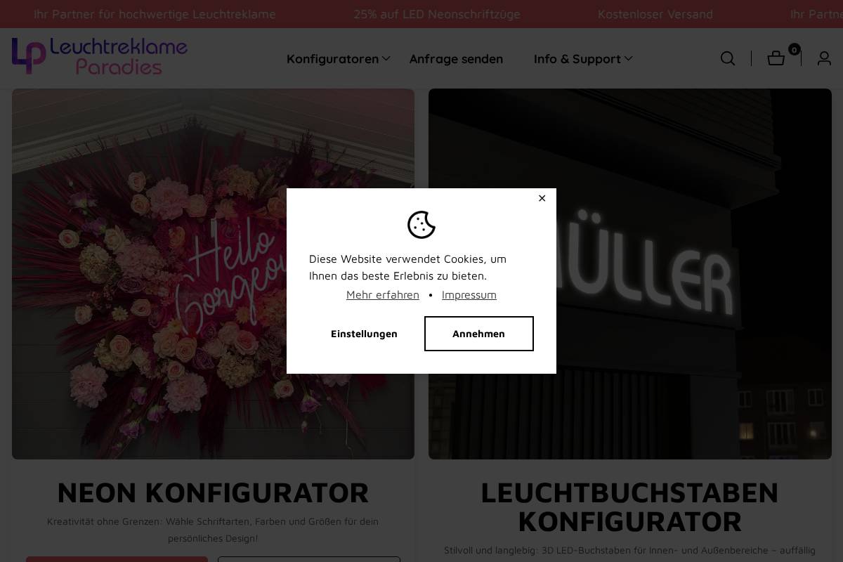 leuchtreklameparadies.de homepage screenshot