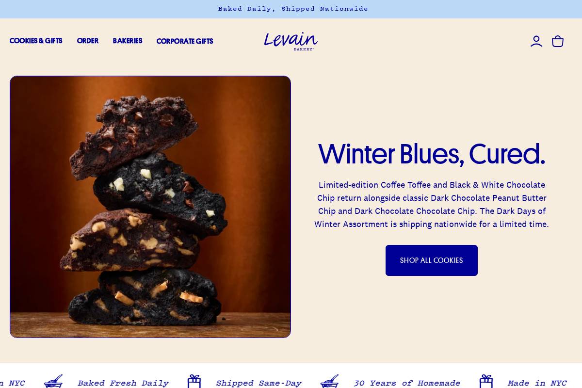 Levain Bakery homepage screenshot