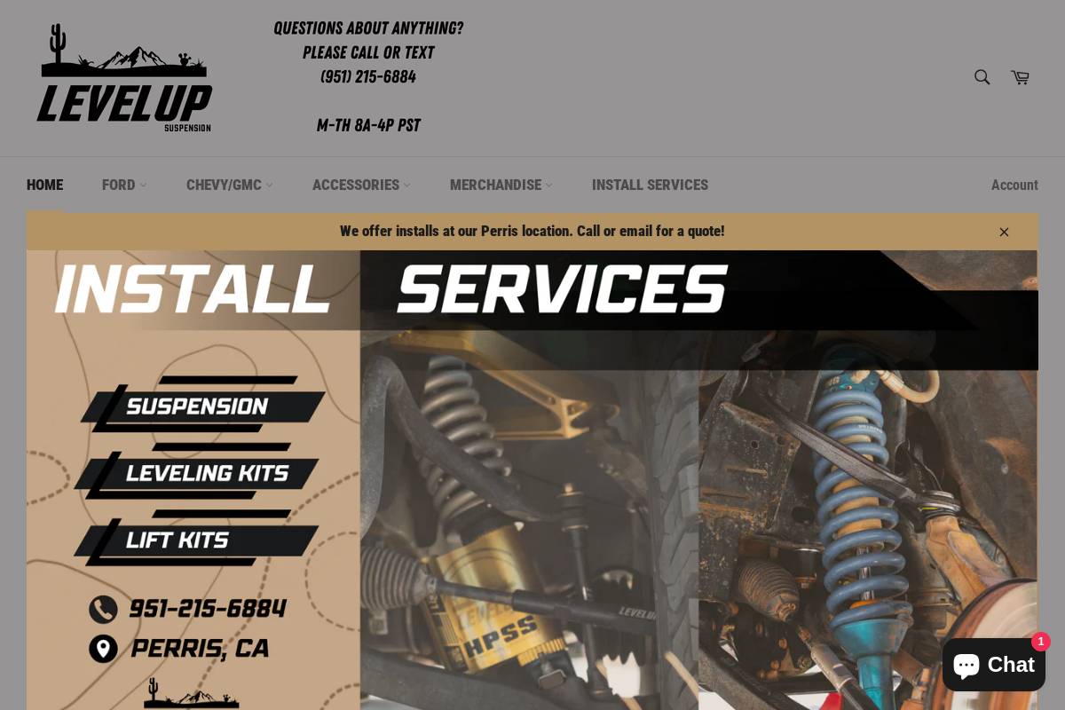 levelupsuspension.com homepage screenshot