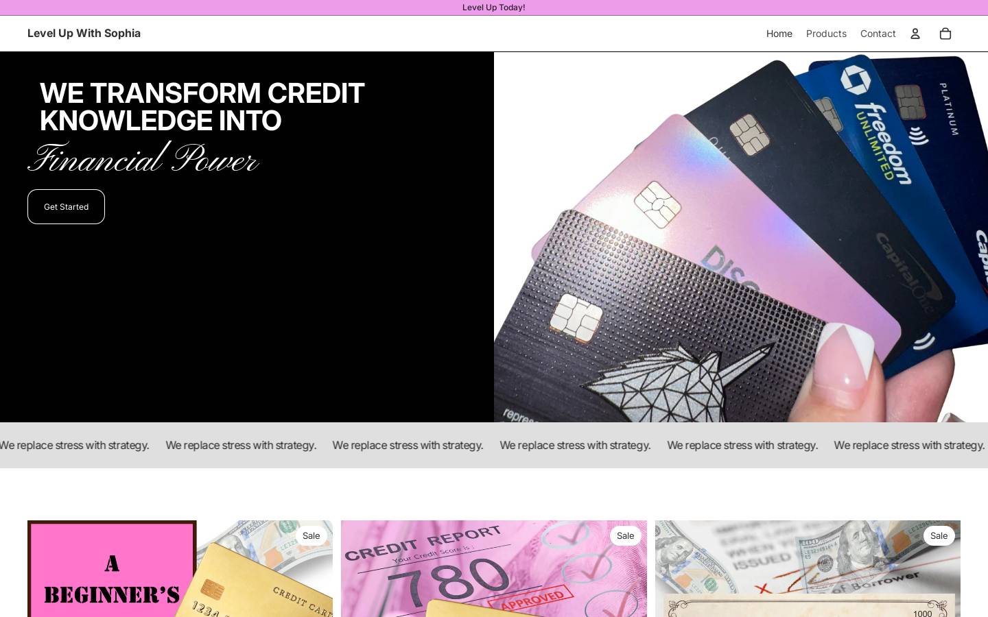 levelupwithsophia.com homepage screenshot