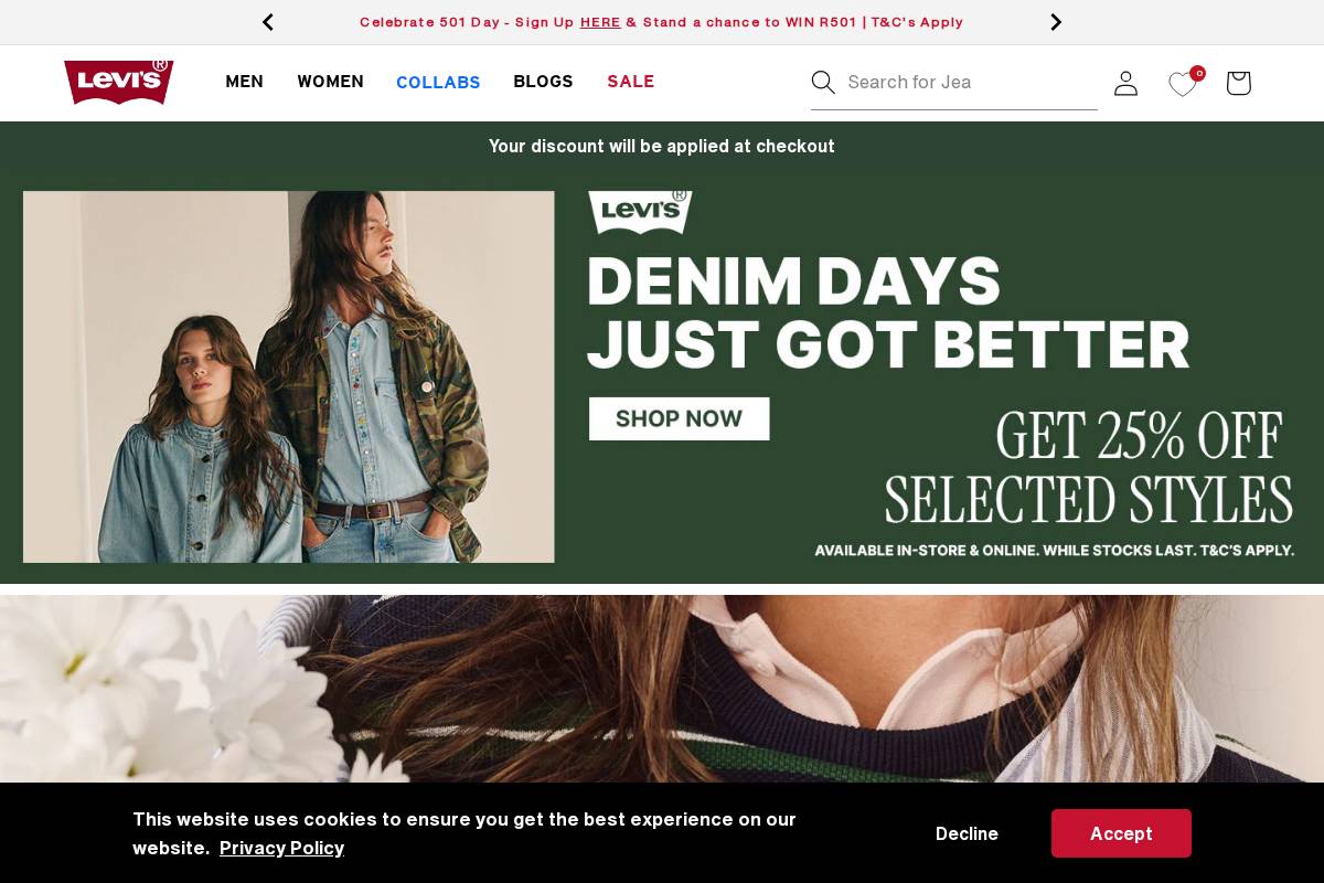 levi.co.za homepage screenshot
