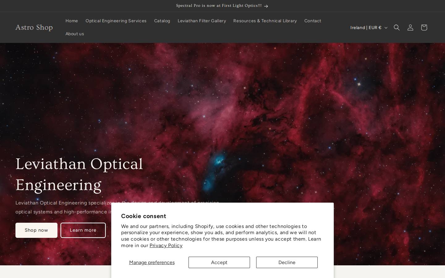 leviathanoptical.com homepage screenshot