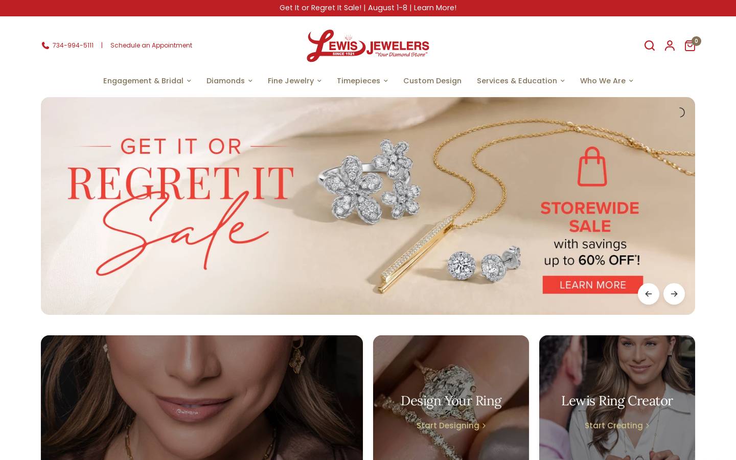 Lewis Jewelers homepage screenshot