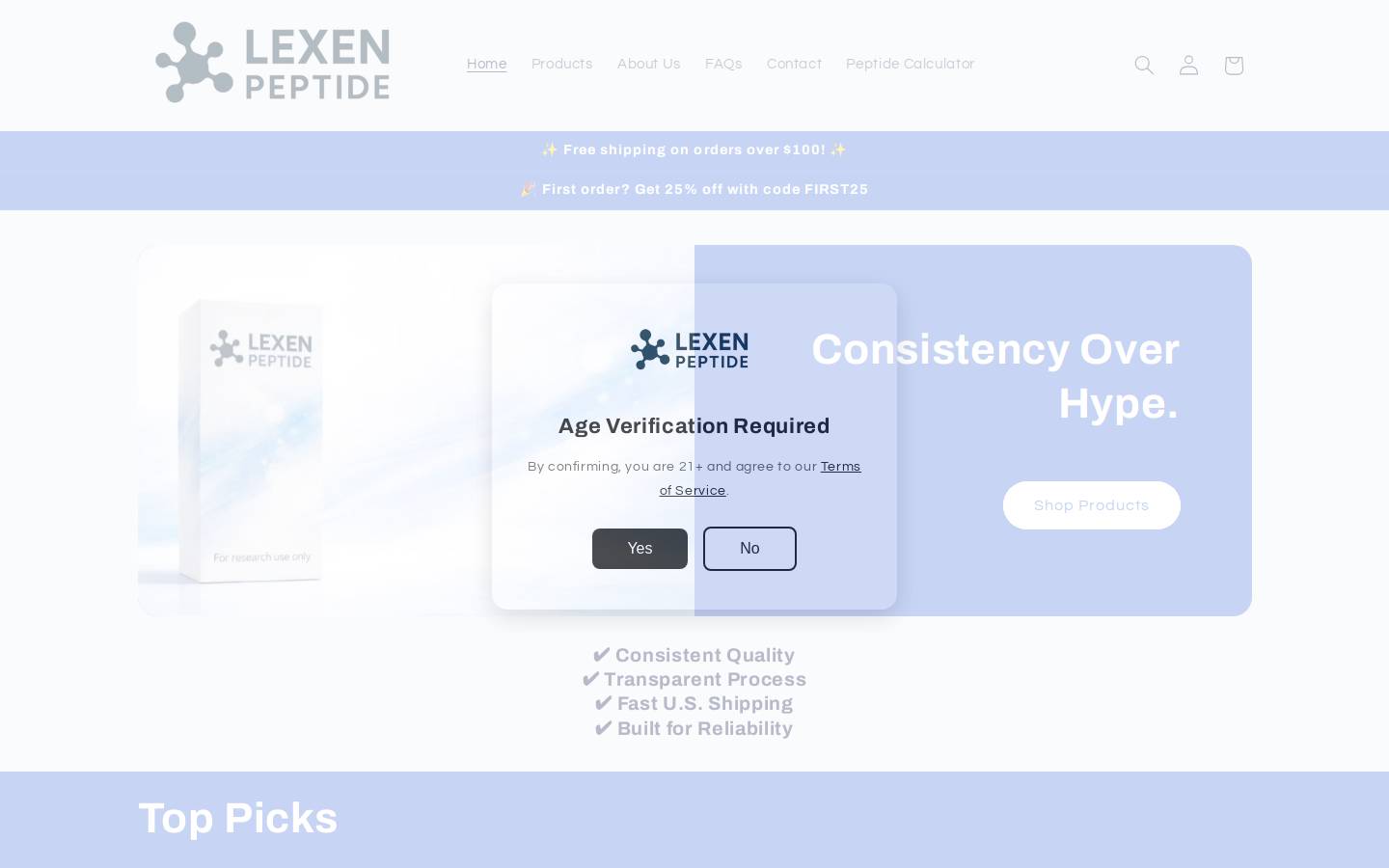 lexenpeptide.com homepage screenshot