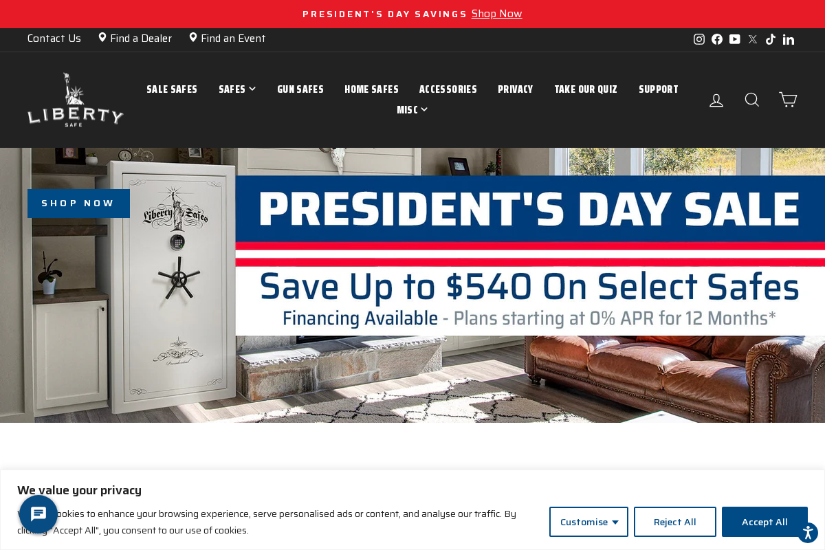 Liberty Safe homepage screenshot