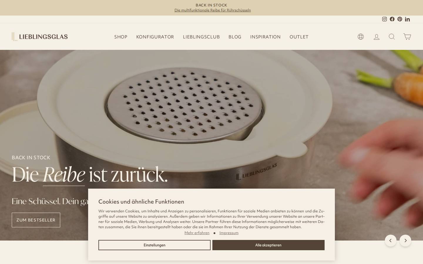 Lieblingsglas homepage screenshot