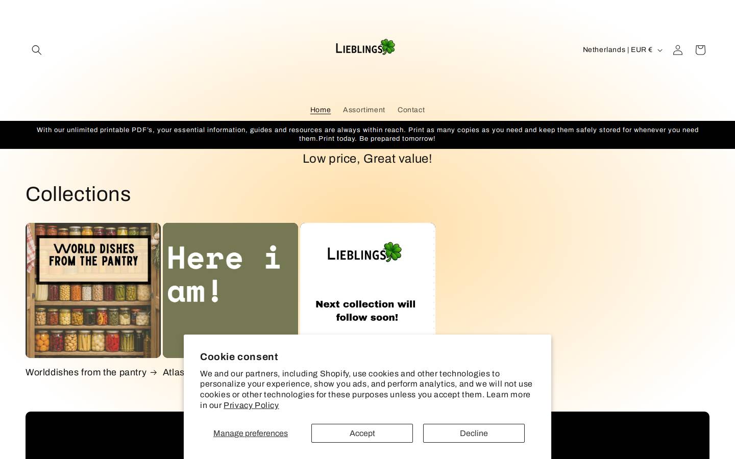 lieblingsprintables.com homepage screenshot