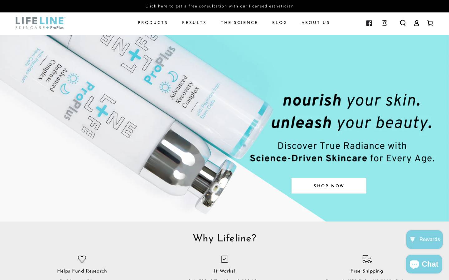 Lifeline Skin Care homepage screenshot