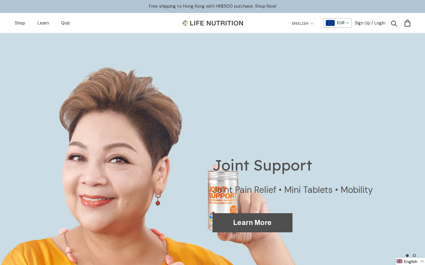 Life Nutrition homepage screenshot