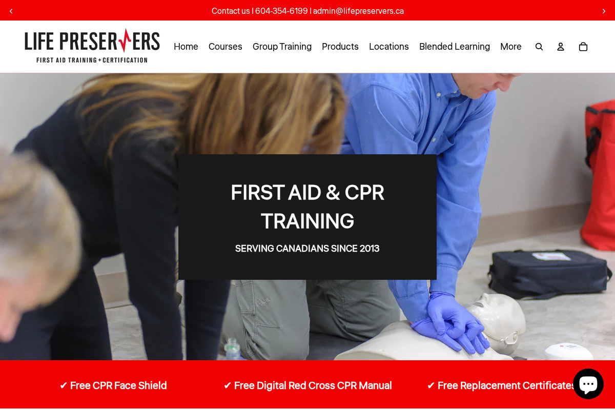 Life Preservers First Aid Inc. homepage screenshot