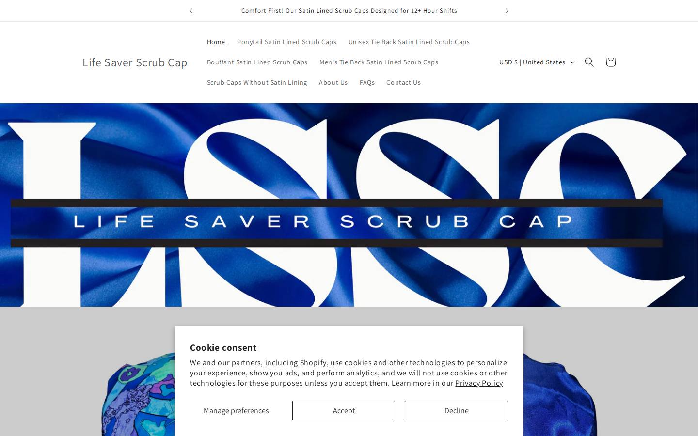 lifesaverscrubcap.com homepage screenshot