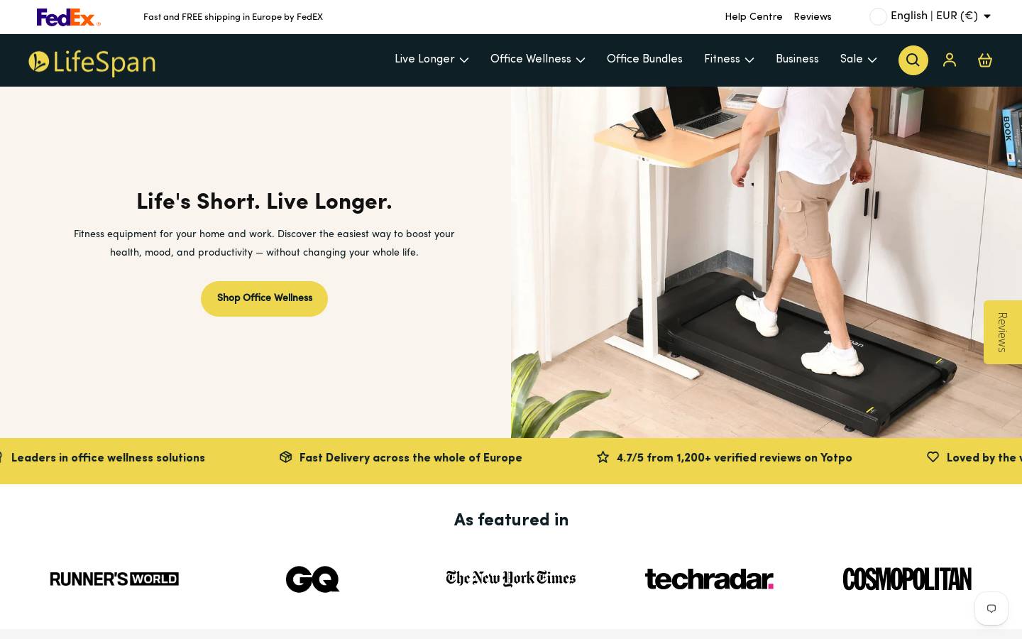 LifeSpan Europe homepage screenshot
