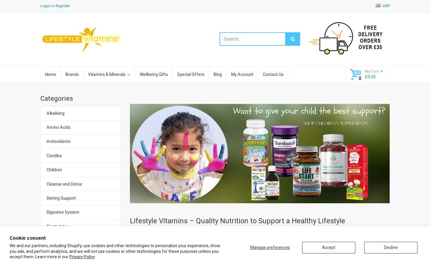 Lifestyle Vitamins homepage screenshot