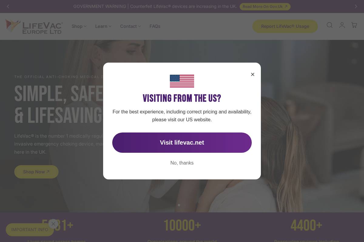 LifeVac Europe Ltd homepage screenshot