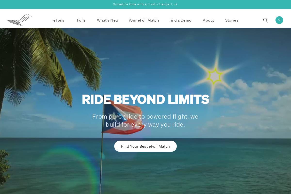 Lift Foils homepage screenshot