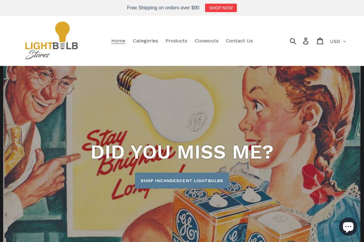 lightbulbstores.com homepage screenshot