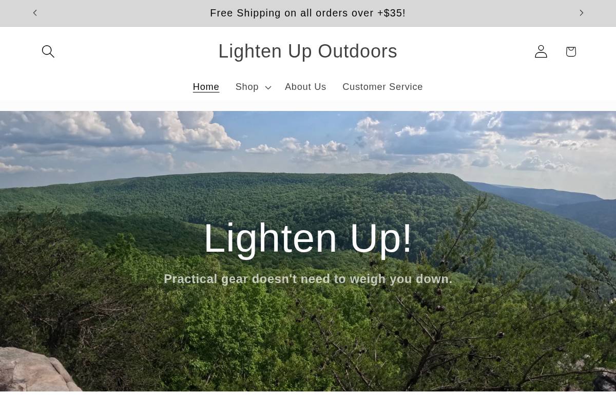 lightenupoutdoors.com homepage screenshot