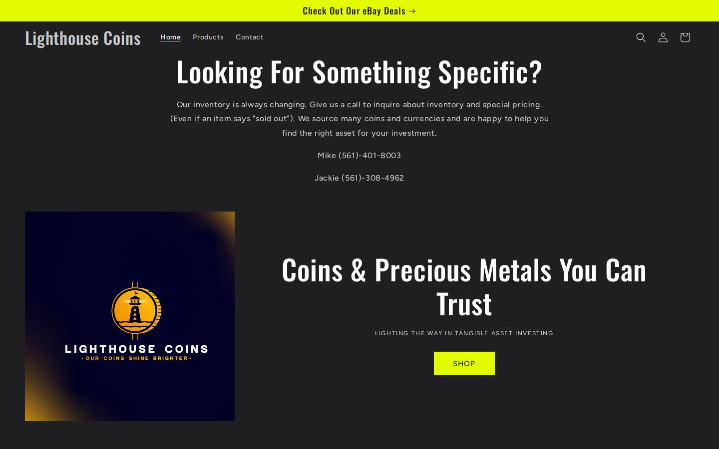 lighthousecoins.com homepage screenshot