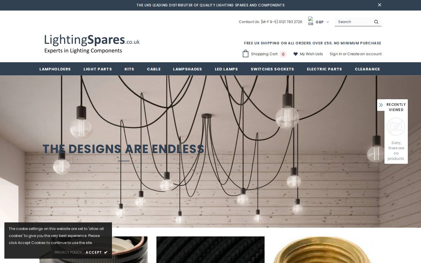 Lighting Spares homepage screenshot