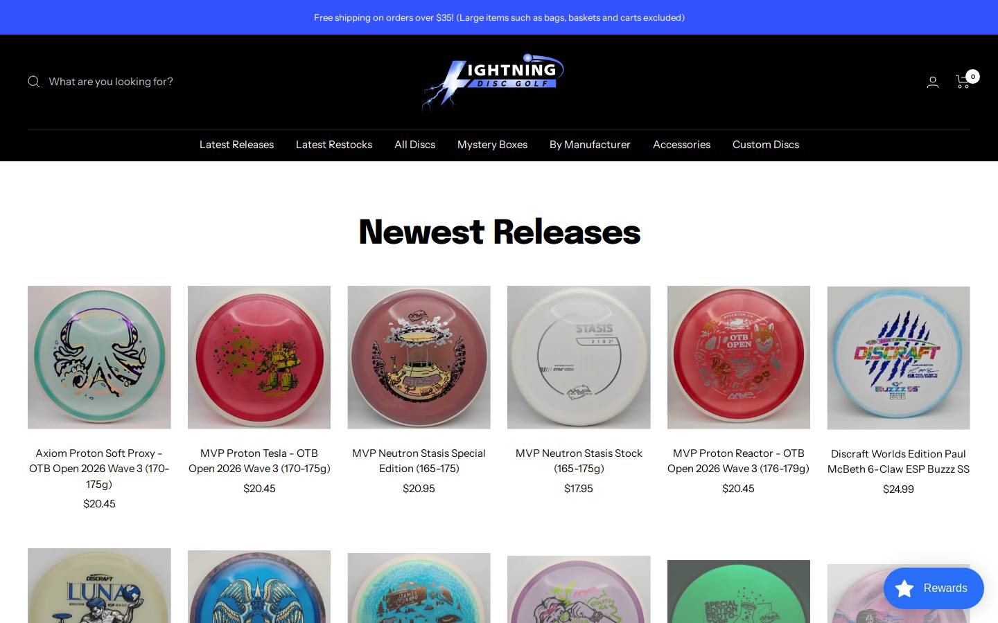 lightningdiscgolf.com homepage screenshot