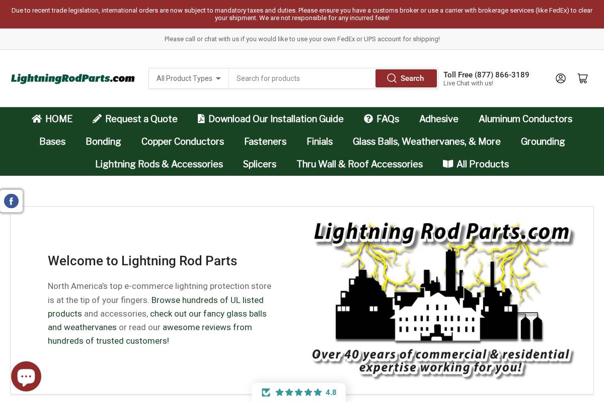 lightningrodparts.com homepage screenshot