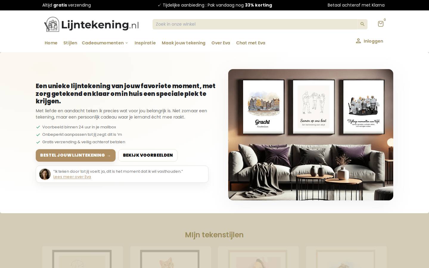 Lijntekening homepage screenshot