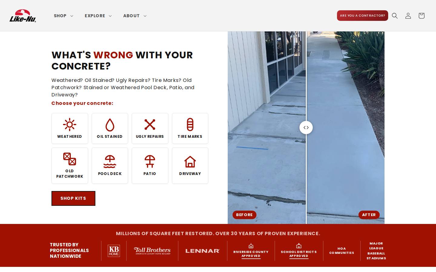 likenuconcrete.com homepage screenshot