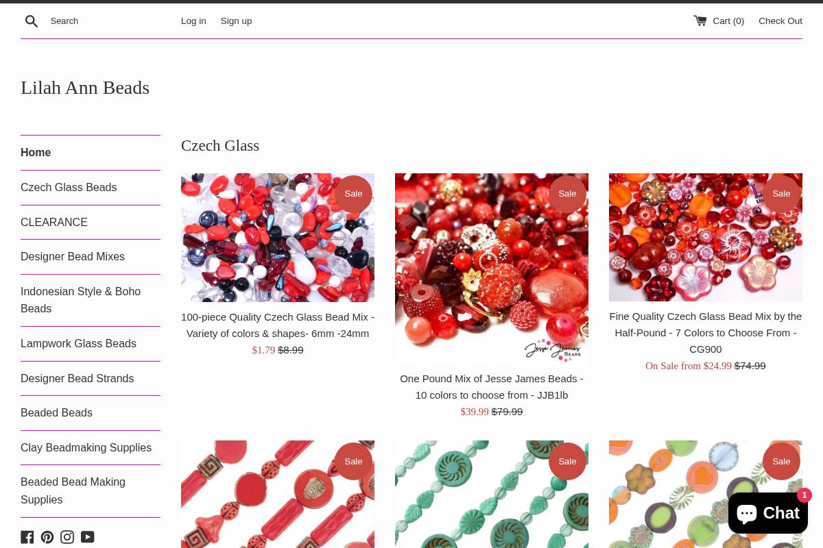 lilahannbeads.com homepage screenshot