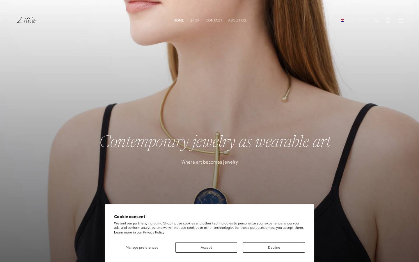 lilisjewelry.com homepage screenshot
