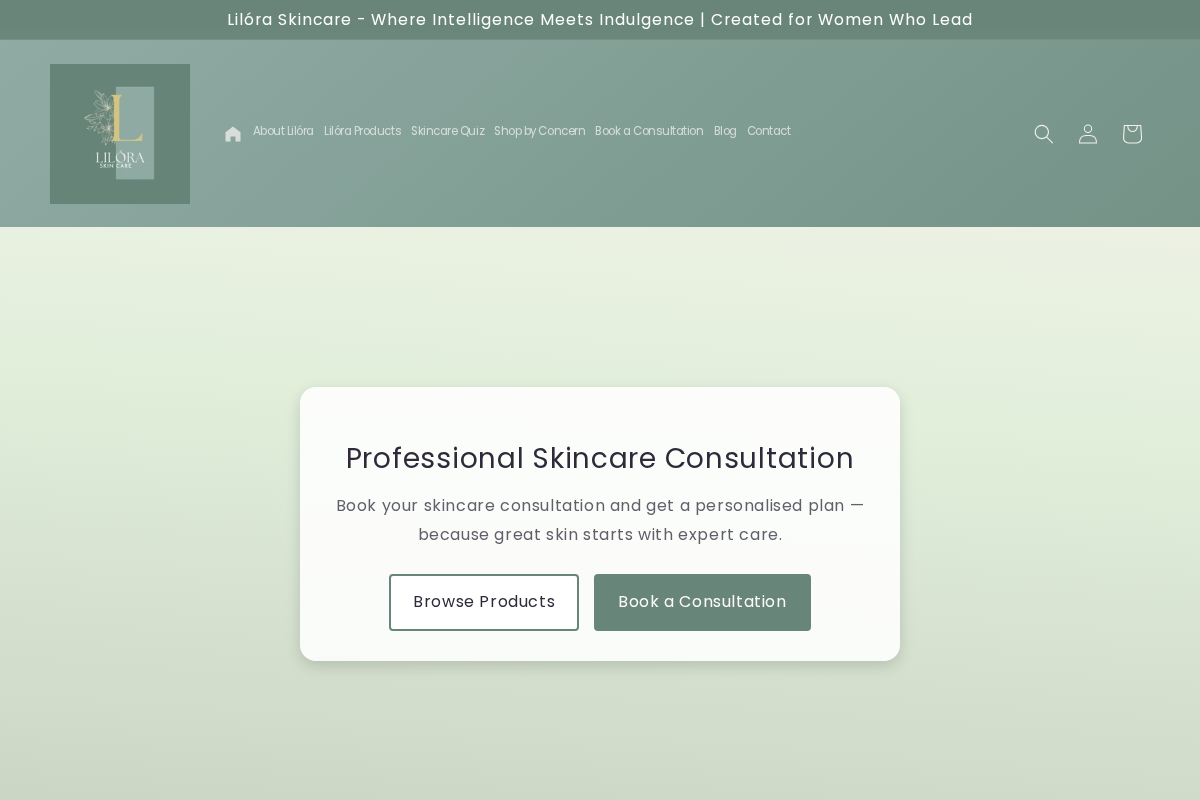 Lilora Skin Care homepage screenshot