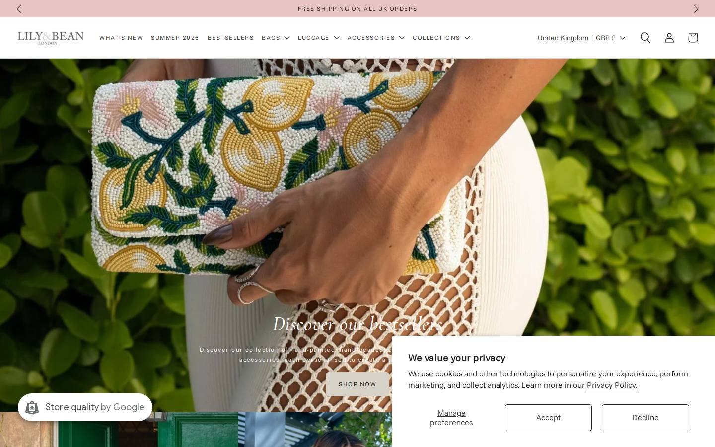 Lily and Bean homepage screenshot