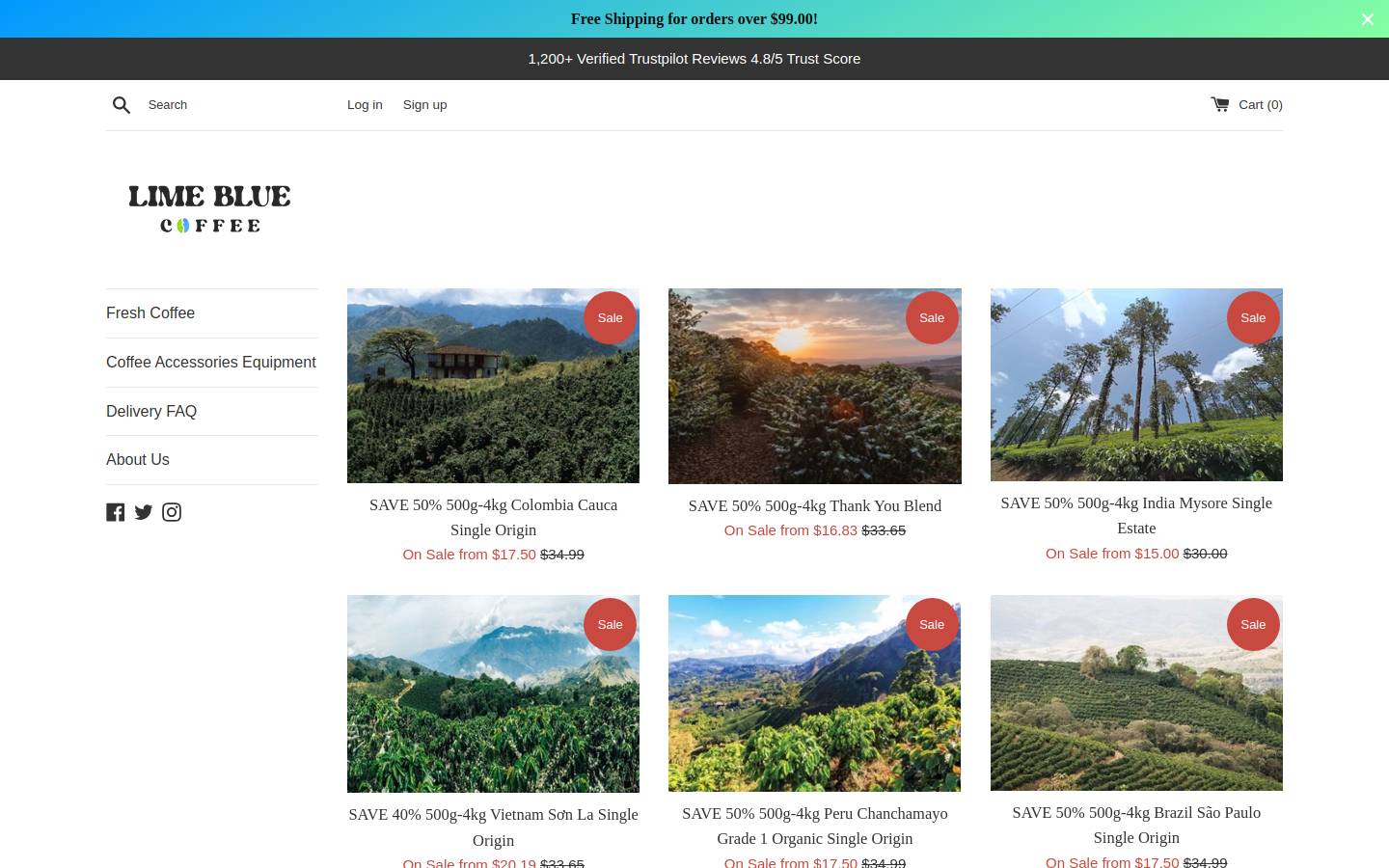 Lime Blue Coffee homepage screenshot