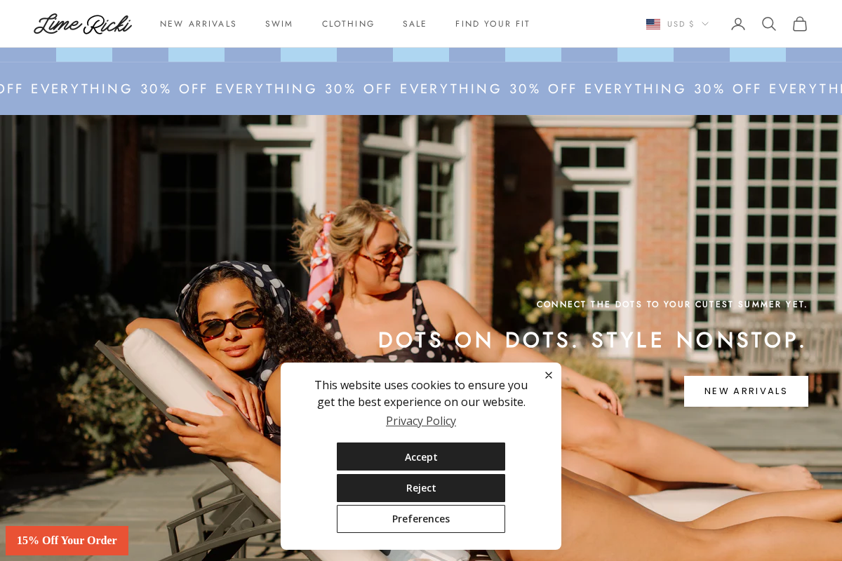 Lime Ricki Swimwear homepage screenshot