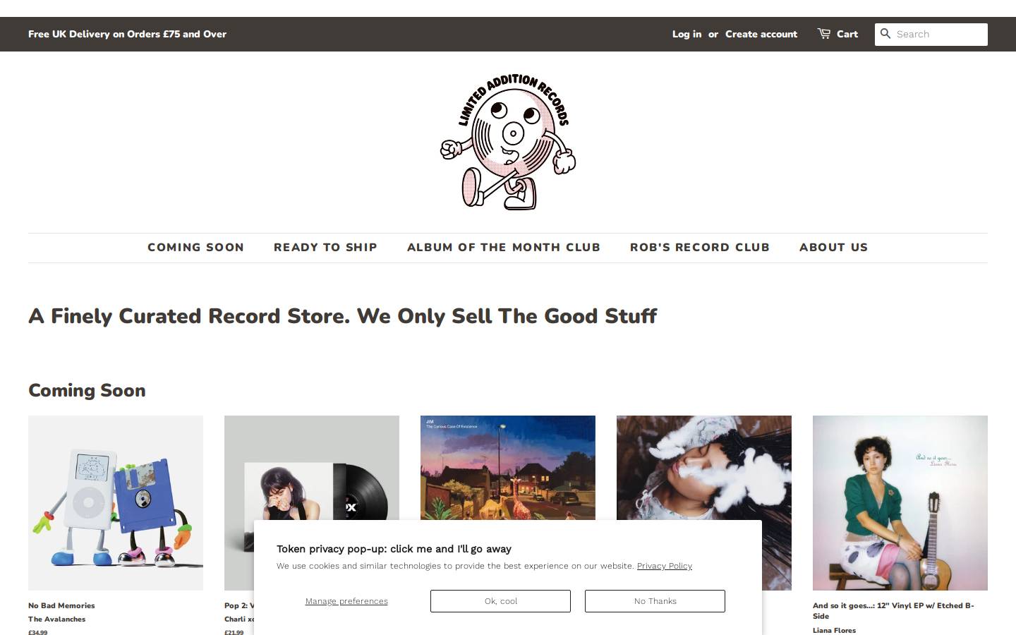 Limited Addition Records homepage screenshot