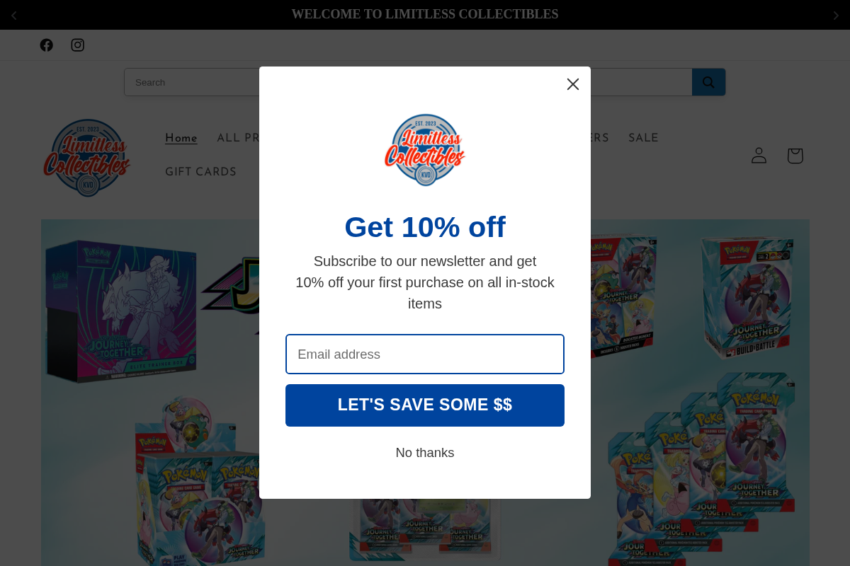 Limitless collectibles homepage screenshot