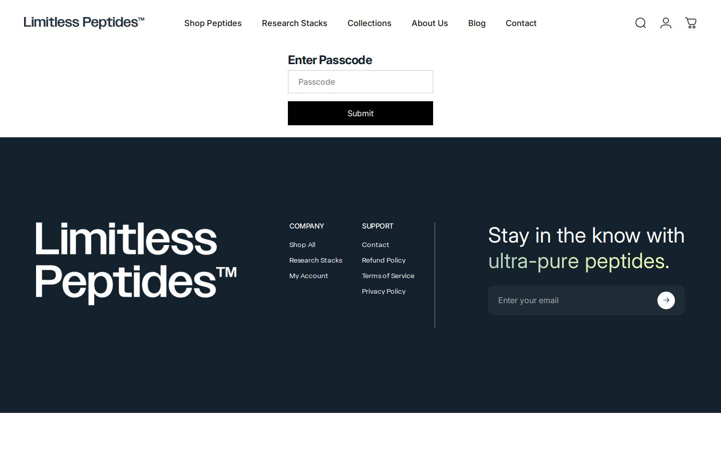 limitlesspeptides.com homepage screenshot