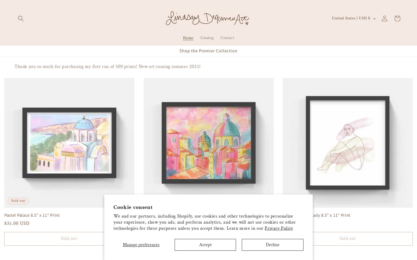 lindsaydefrancoart.com homepage screenshot