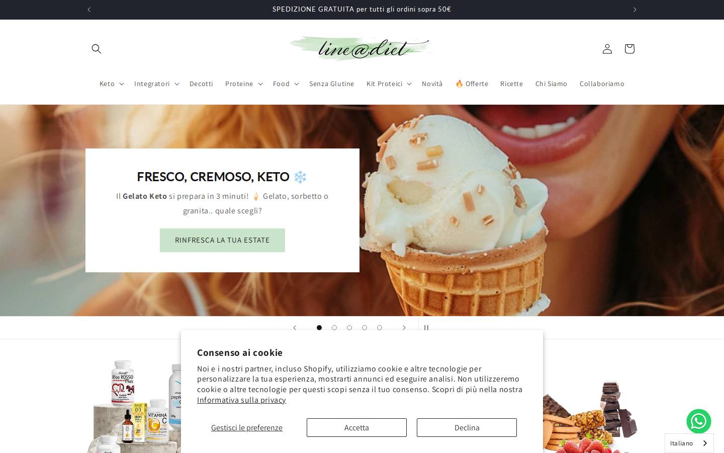 Lineadietstore homepage screenshot