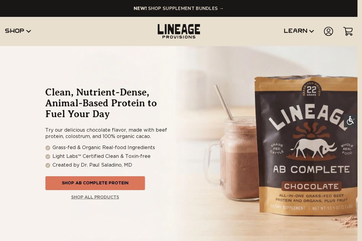 Lineage Provisions homepage screenshot