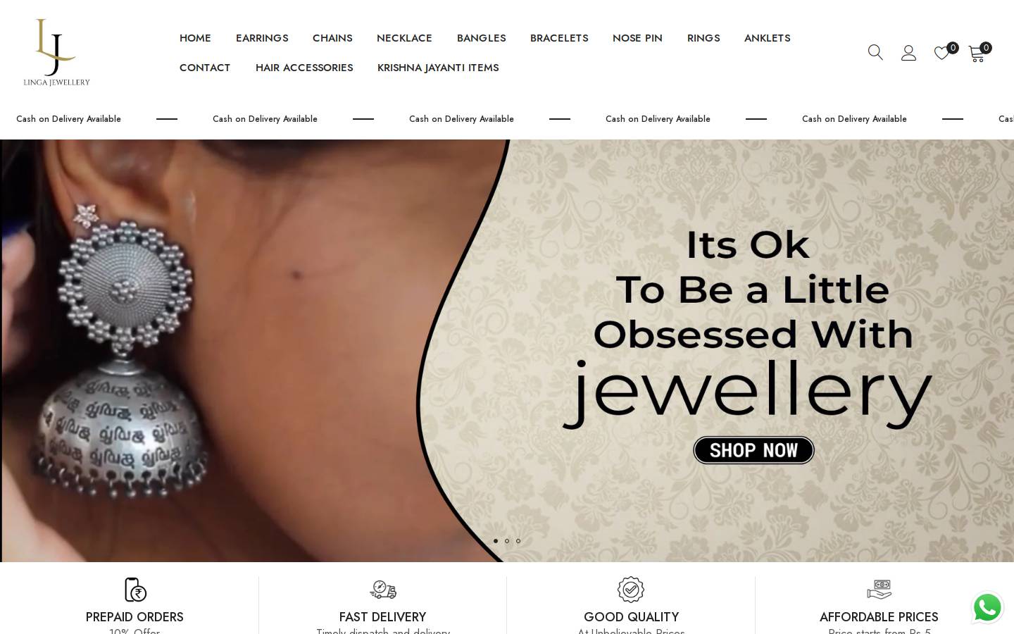 lingajewellery.com homepage screenshot